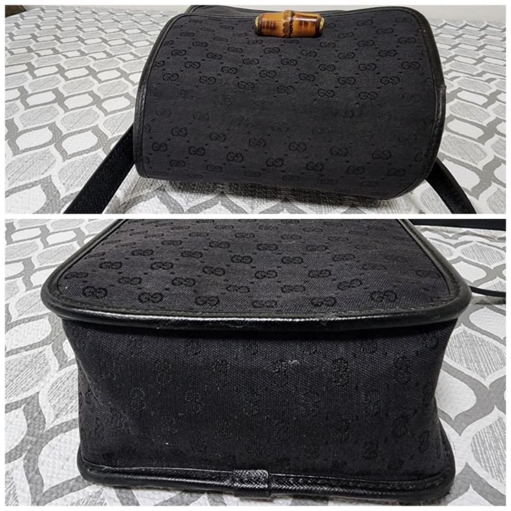 Authentic GUCCI Vintage Micro GG Canvas Bamboo Shoulder Bag Black - Picture 7 of 11